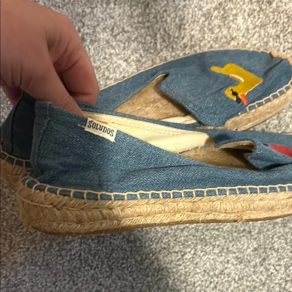 Soludos x Mary Matson Blue Denim Espadrilles w/ Flamingo and Duck Pool Floatie 9